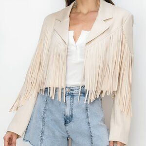 BOHO FRINGED FAUX SUEDE MOTO JACKET